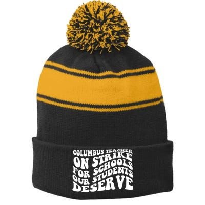 Columbus Ohio School Teachers Strike Stripe Pom Pom Beanie