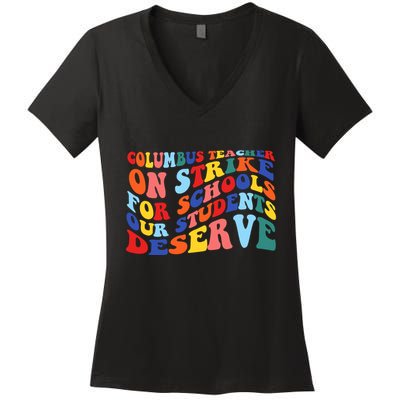 Columbus Ohio School Teachers Strike Retro Style Women's V-Neck T-Shirt