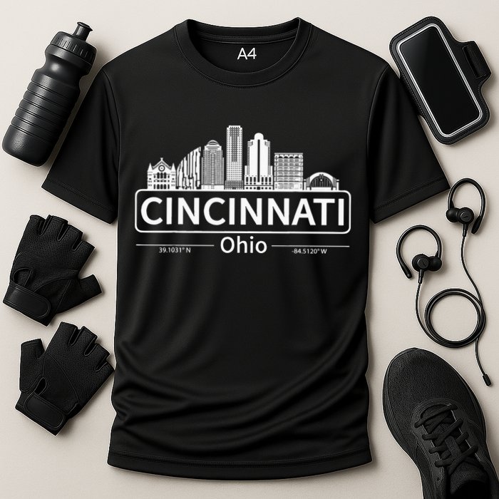 Cincinnati Ohio Skyline Travel To Cincinnati Cooling Performance Crew T-Shirt