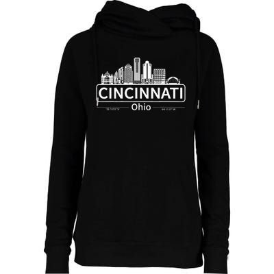 Cincinnati Ohio Skyline Travel To Cincinnati Womens Funnel Neck Pullover Hood