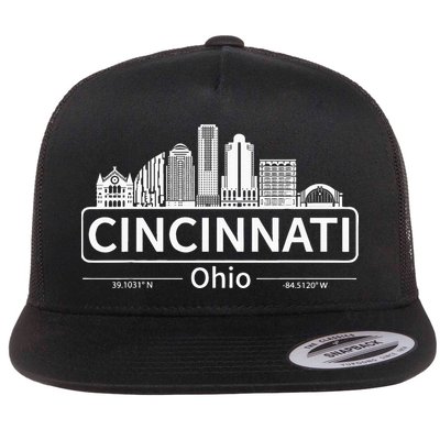 Cincinnati Ohio Skyline Travel To Cincinnati Flat Bill Trucker Hat