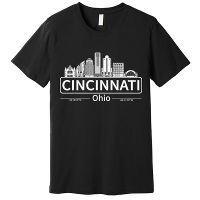 Cincinnati Ohio Skyline Travel To Cincinnati Premium T-Shirt