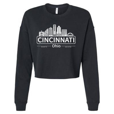 Cincinnati Ohio Skyline Travel To Cincinnati Cropped Pullover Crew