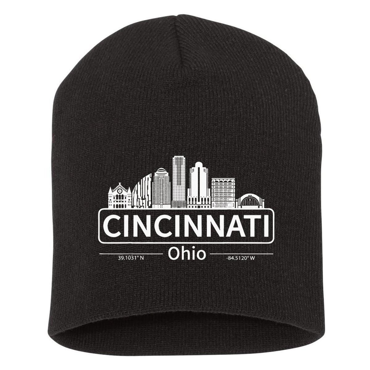 Cincinnati Ohio Skyline Travel To Cincinnati Short Acrylic Beanie