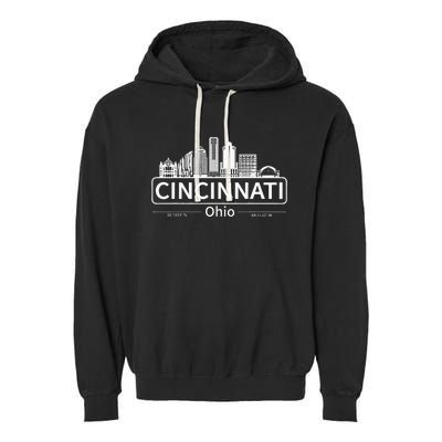 Cincinnati Ohio Skyline Travel To Cincinnati Garment-Dyed Fleece Hoodie