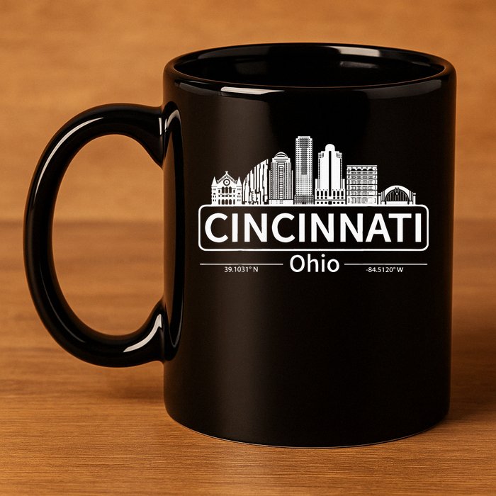 Cincinnati Ohio Skyline Travel To Cincinnati 11oz C Handle Ceramic Mug