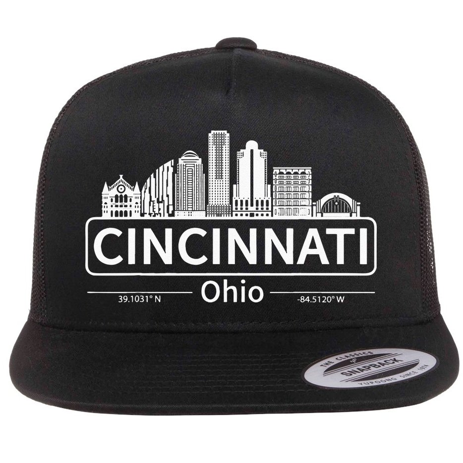 Cincinnati Ohio Skyline Travel To Cincinnati Flat Bill Trucker Hat