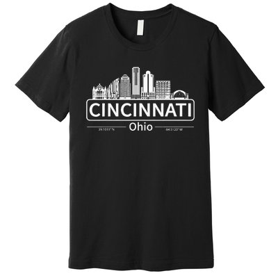 Cincinnati Ohio Skyline Travel To Cincinnati Premium T-Shirt