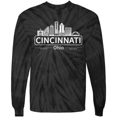 Cincinnati Ohio Skyline Travel To Cincinnati Tie-Dye Long Sleeve Shirt