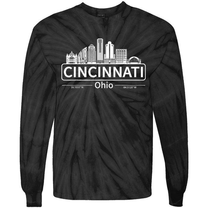 Cincinnati Ohio Skyline Travel To Cincinnati Tie-Dye Long Sleeve Shirt