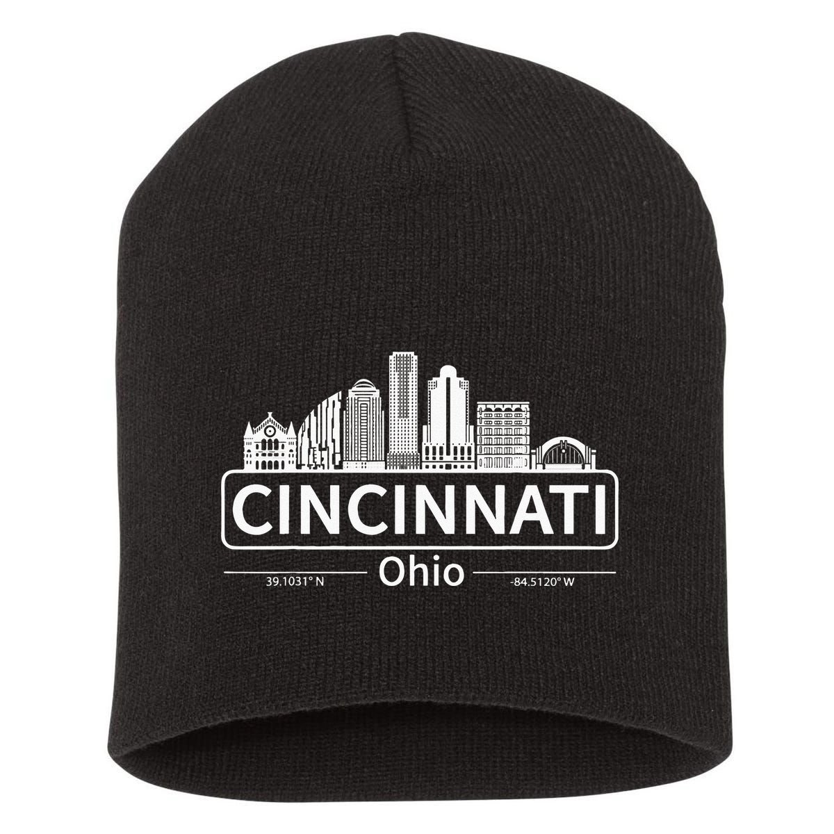 Cincinnati Ohio Skyline Travel To Cincinnati Short Acrylic Beanie