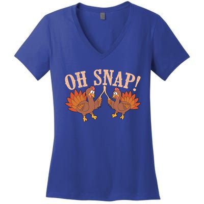 Cool Oh Snap! Funny Turkey With Wishbone Thanksgiving Gift Cool Gift Women's V-Neck T-Shirt