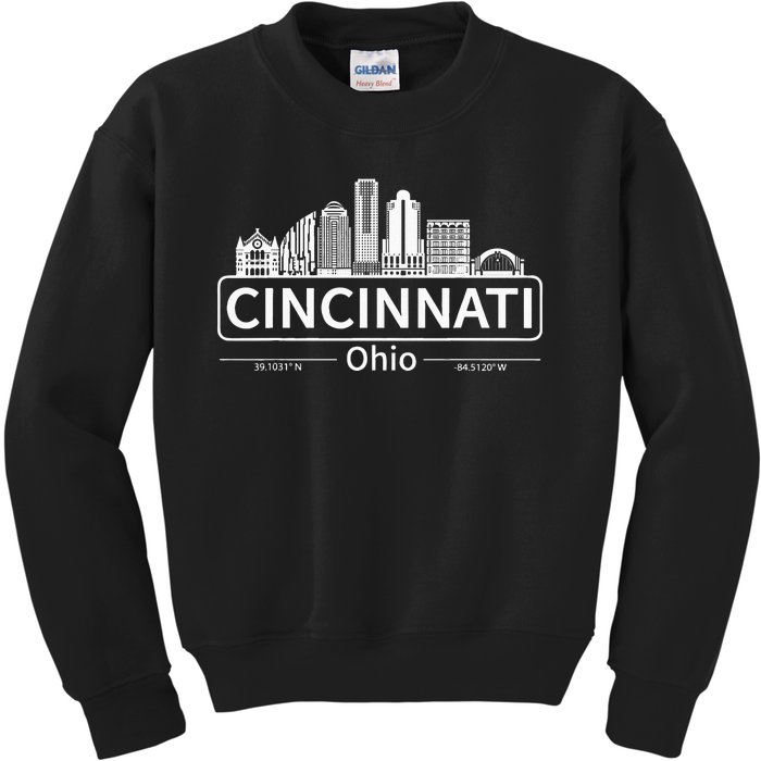 Cincinnati Ohio Skyline Travel To Cincinnati Kids Sweatshirt