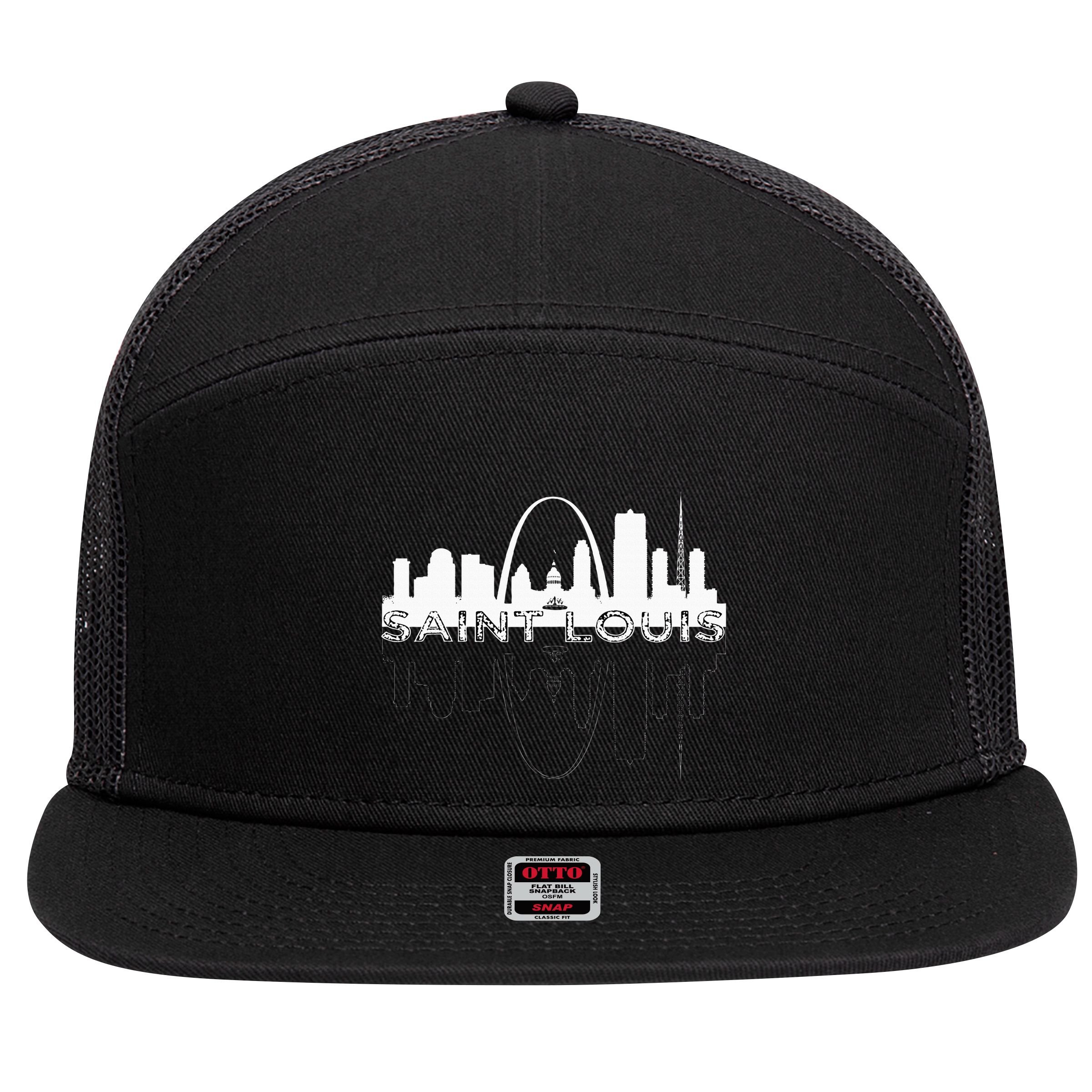 City Of St Louis Missouri Skyline Art Gateway Arch 7 Panel Mesh Trucker Snapback Hat