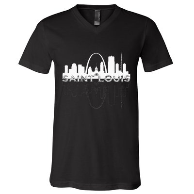 City Of St Louis Missouri Skyline Art Gateway Arch V-Neck T-Shirt
