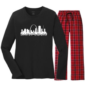 City Of St Louis Missouri Skyline Art Gateway Arch Women's Long Sleeve Flannel Pajama Set 