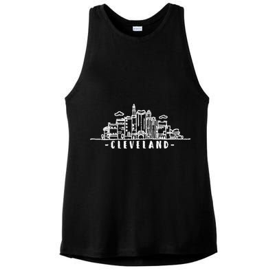 Cleveland Ohio Skyline Ladies PosiCharge Tri-Blend Wicking Tank