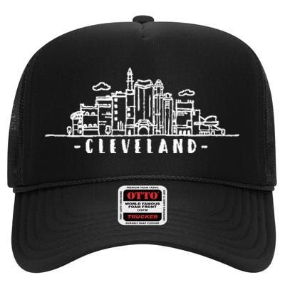 Cleveland Ohio Skyline High Crown Mesh Back Trucker Hat