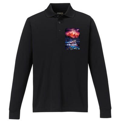 Cosmic Fantasy Unicorns In Another World Performance Long Sleeve Polo