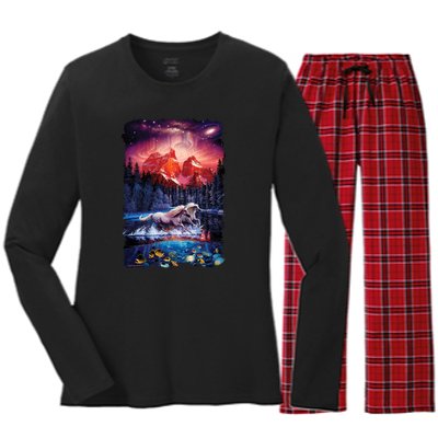 Cosmic Fantasy Unicorns In Another World Women's Long Sleeve Flannel Pajama Set 