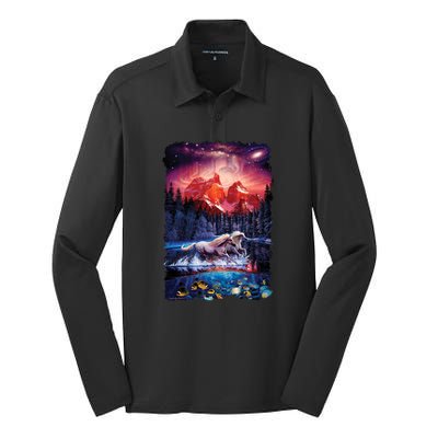 Cosmic Fantasy Unicorns In Another World Silk Touch Performance Long Sleeve Polo