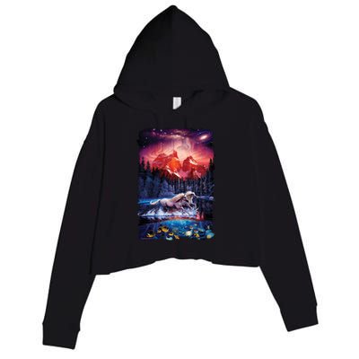 Cosmic Fantasy Unicorns In Another World Crop Fleece Hoodie