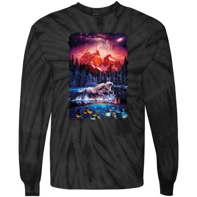 Cosmic Fantasy Unicorns In Another World Tie-Dye Long Sleeve Shirt