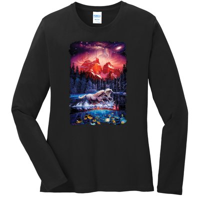 Cosmic Fantasy Unicorns In Another World Ladies Long Sleeve Shirt