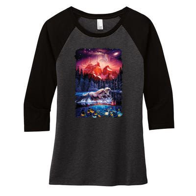 Cosmic Fantasy Unicorns In Another World Women's Tri-Blend 3/4-Sleeve Raglan Shirt