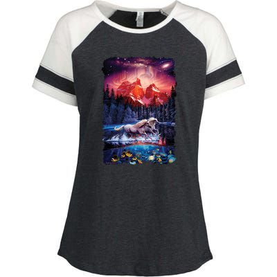 Cosmic Fantasy Unicorns In Another World Enza Ladies Jersey Colorblock Tee