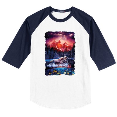 Cosmic Fantasy Unicorns In Another World Baseball Sleeve Shirt