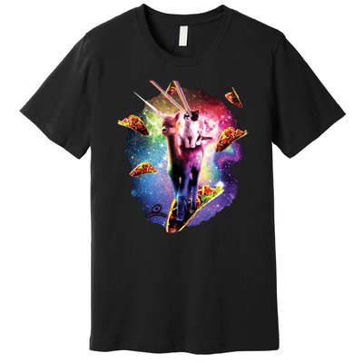 Cosmic Laser Cat Riding Alpacacorn Shooting Tacos Premium T-Shirt