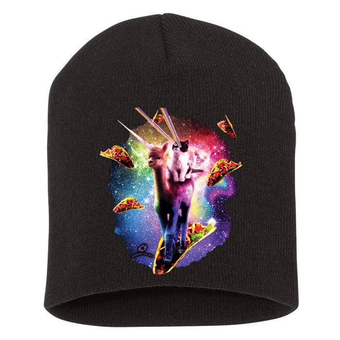 Cosmic Laser Cat Riding Alpacacorn Shooting Tacos Short Acrylic Beanie