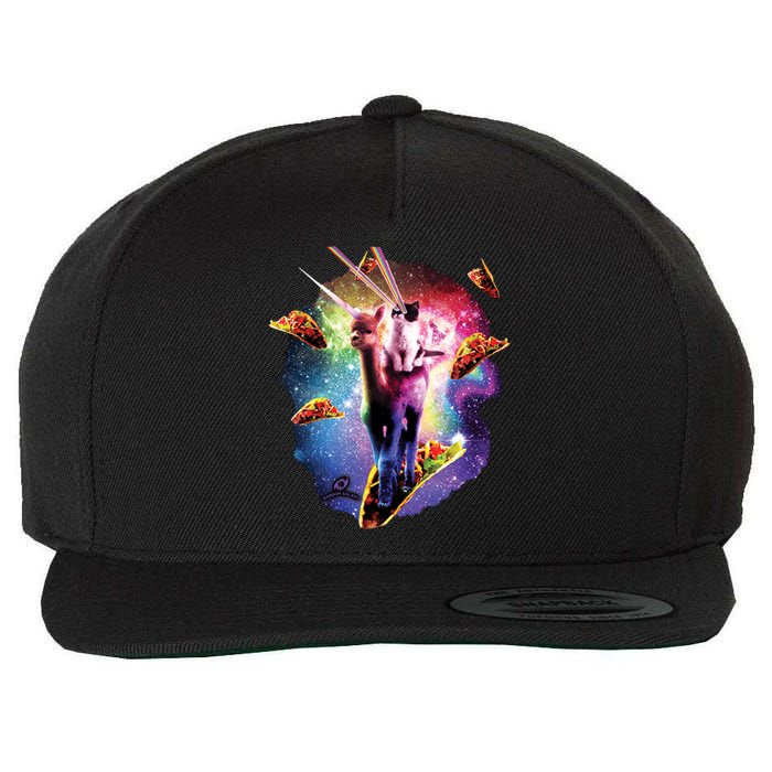 Cosmic Laser Cat Riding Alpacacorn Shooting Tacos Wool Snapback Cap