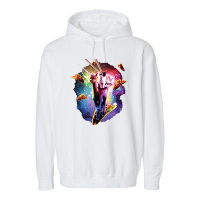 Cosmic Laser Cat Riding Alpacacorn Shooting Tacos Garment-Dyed Fleece Hoodie