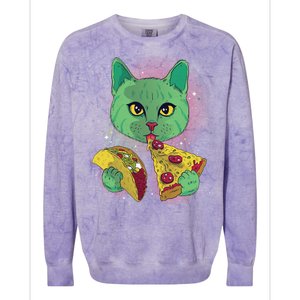 Cosmic Pizza Taco Space Cat Colorblast Crewneck Sweatshirt