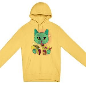 Cosmic Pizza Taco Space Cat Premium Pullover Hoodie