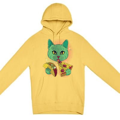 Cosmic Pizza Taco Space Cat Premium Pullover Hoodie