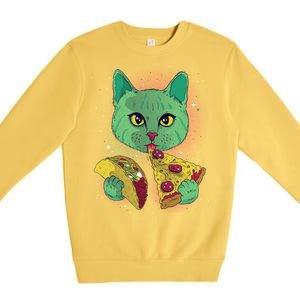 Cosmic Pizza Taco Space Cat Premium Crewneck Sweatshirt