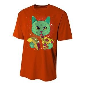 Cosmic Pizza Taco Space Cat Performance Sprint T-Shirt