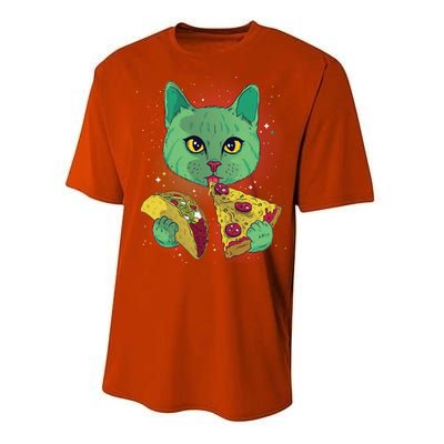 Cosmic Pizza Taco Space Cat Performance Sprint T-Shirt