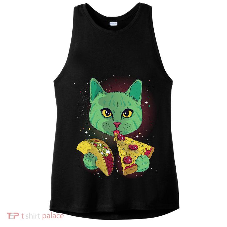 Cosmic Pizza Taco Space Cat Ladies PosiCharge Tri-Blend Wicking Tank
