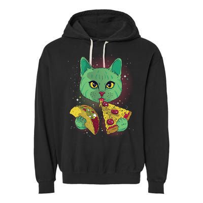 Cosmic Pizza Taco Space Cat Garment-Dyed Fleece Hoodie