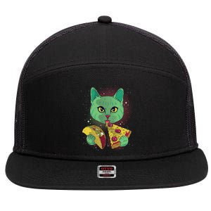 Cosmic Pizza Taco Space Cat 7 Panel Mesh Trucker Snapback Hat