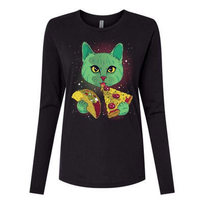 Cosmic Pizza Taco Space Cat Womens Cotton Relaxed Long Sleeve T-Shirt