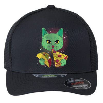 Cosmic Pizza Taco Space Cat Flexfit Unipanel Trucker Cap