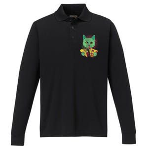 Cosmic Pizza Taco Space Cat Performance Long Sleeve Polo