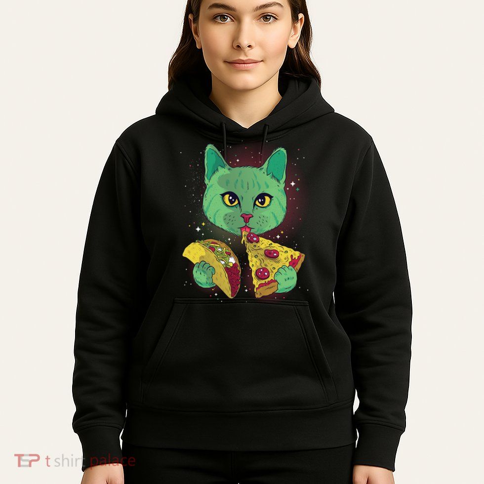 Cosmic Pizza Taco Space Cat Hoodie