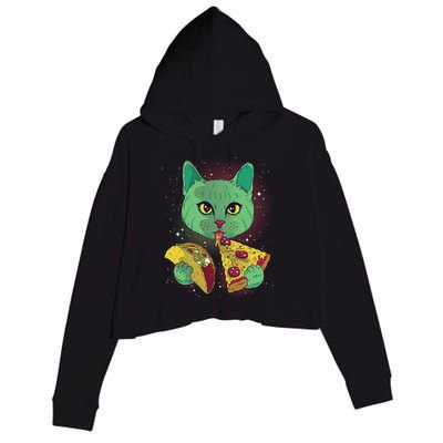 Cosmic Pizza Taco Space Cat Crop Fleece Hoodie
