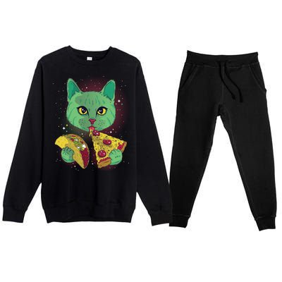 Cosmic Pizza Taco Space Cat Premium Crewneck Sweatsuit Set